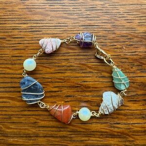 Multicolor Gemstone Wire-Wrapped Bracelet